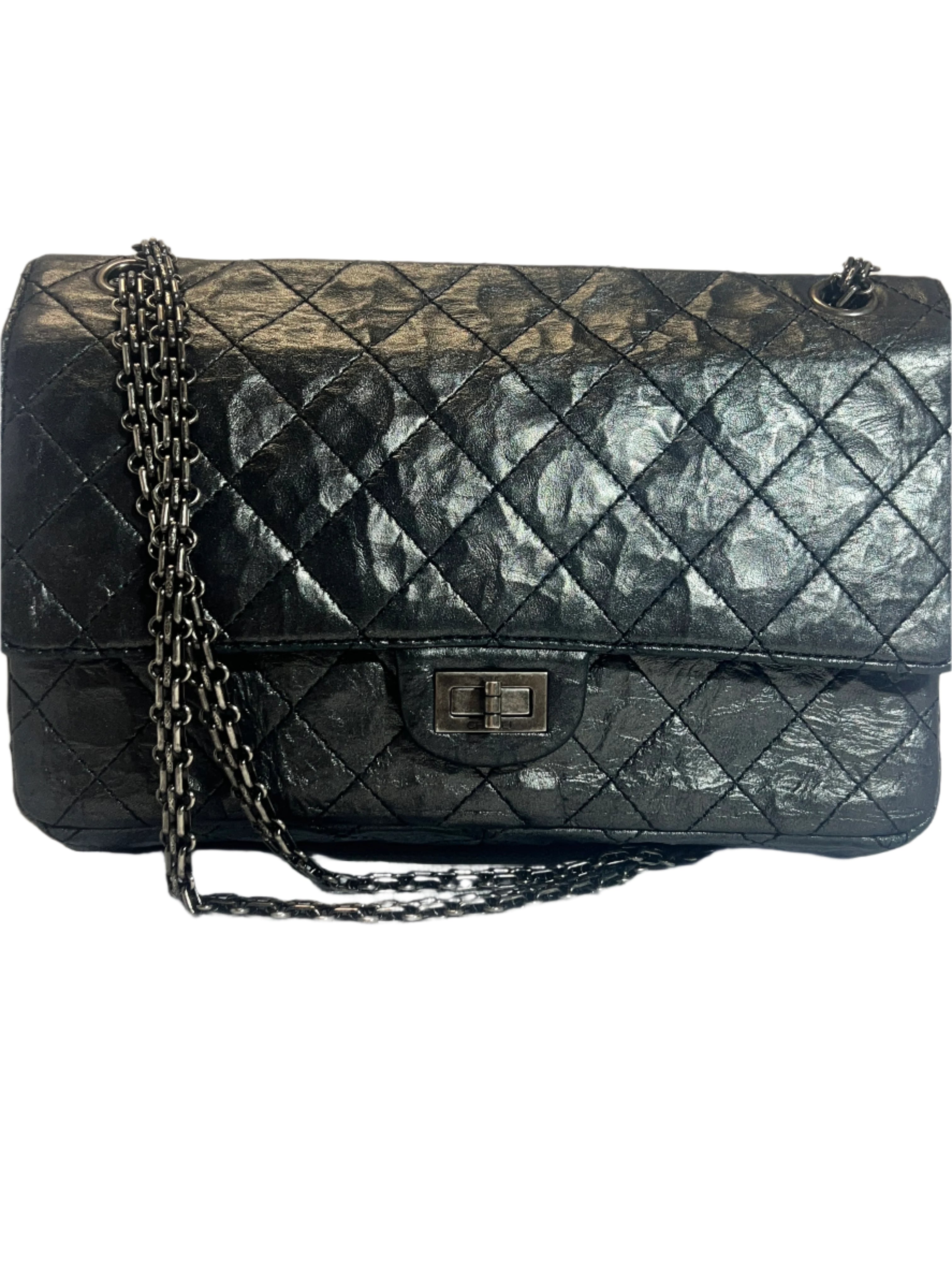 Chanel 2.55 Reissue 226 Flap Bag in Metallic Dark Silver Aged Calfskin