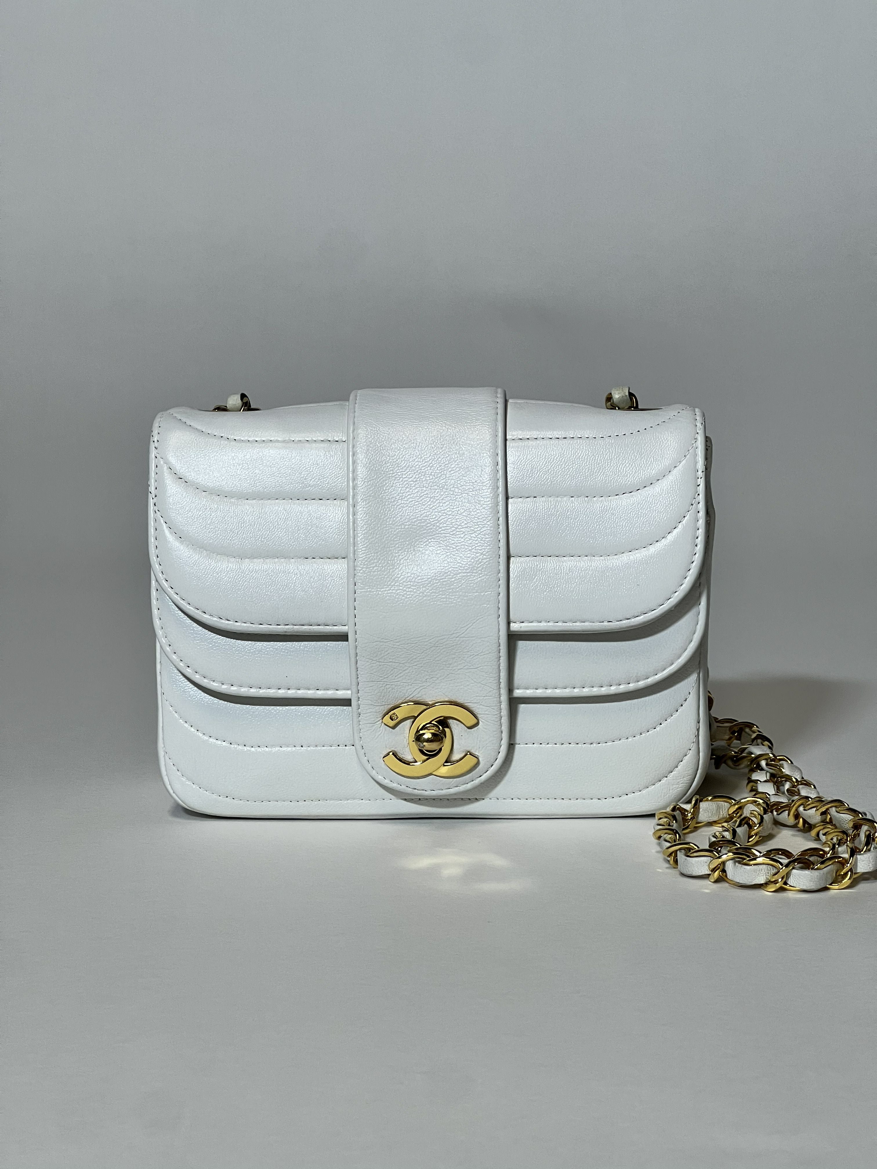 Chanel White Lambskin Mini Square Double Flap Bag
