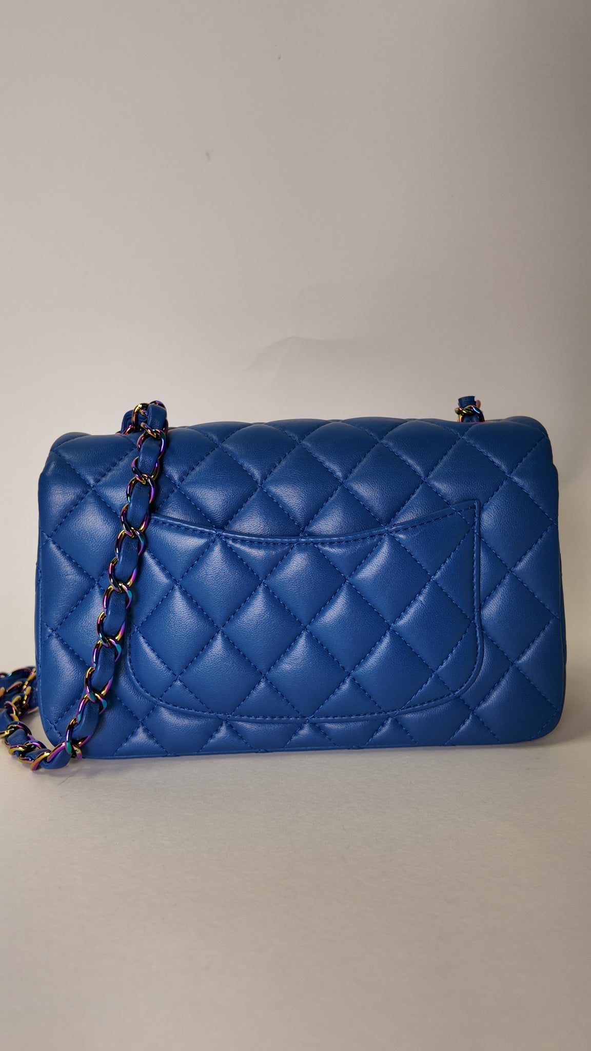 Dark Blue and Pink Quilted Lambskin Medium Classic Double Flap