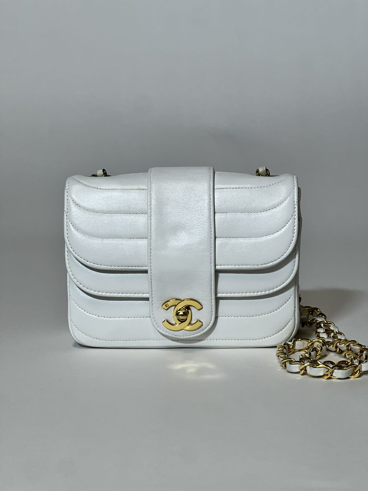 Chanel White Lambskin Mini Square Double Flap Bag