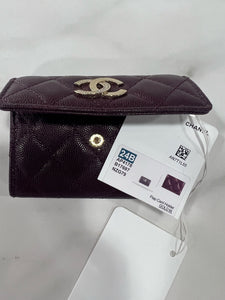CHANEL CAVIAR QUILTED CRYSTAL CC FLAP CARD HOLDER