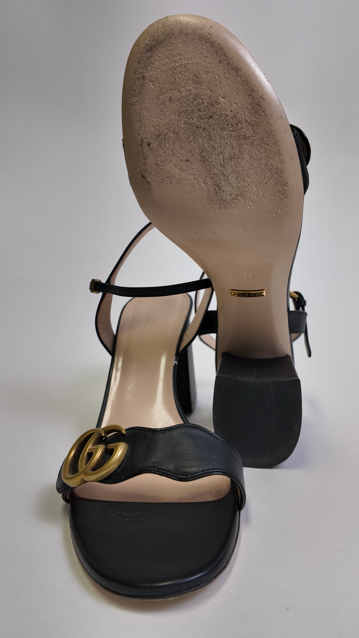 Gucci LEATHER BLOCK HEEL SANDALS