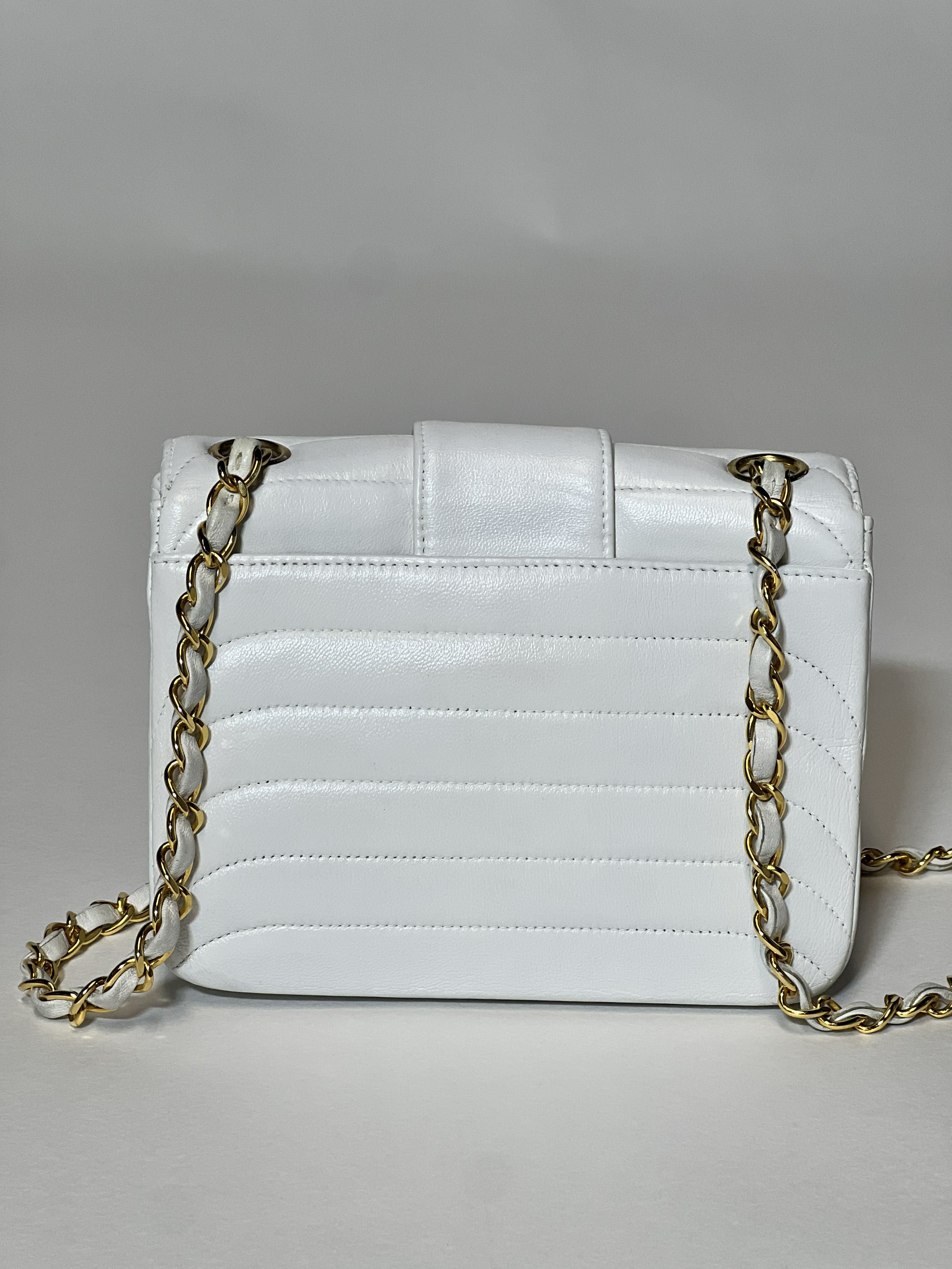 Chanel White Lambskin Mini Square Double Flap Bag