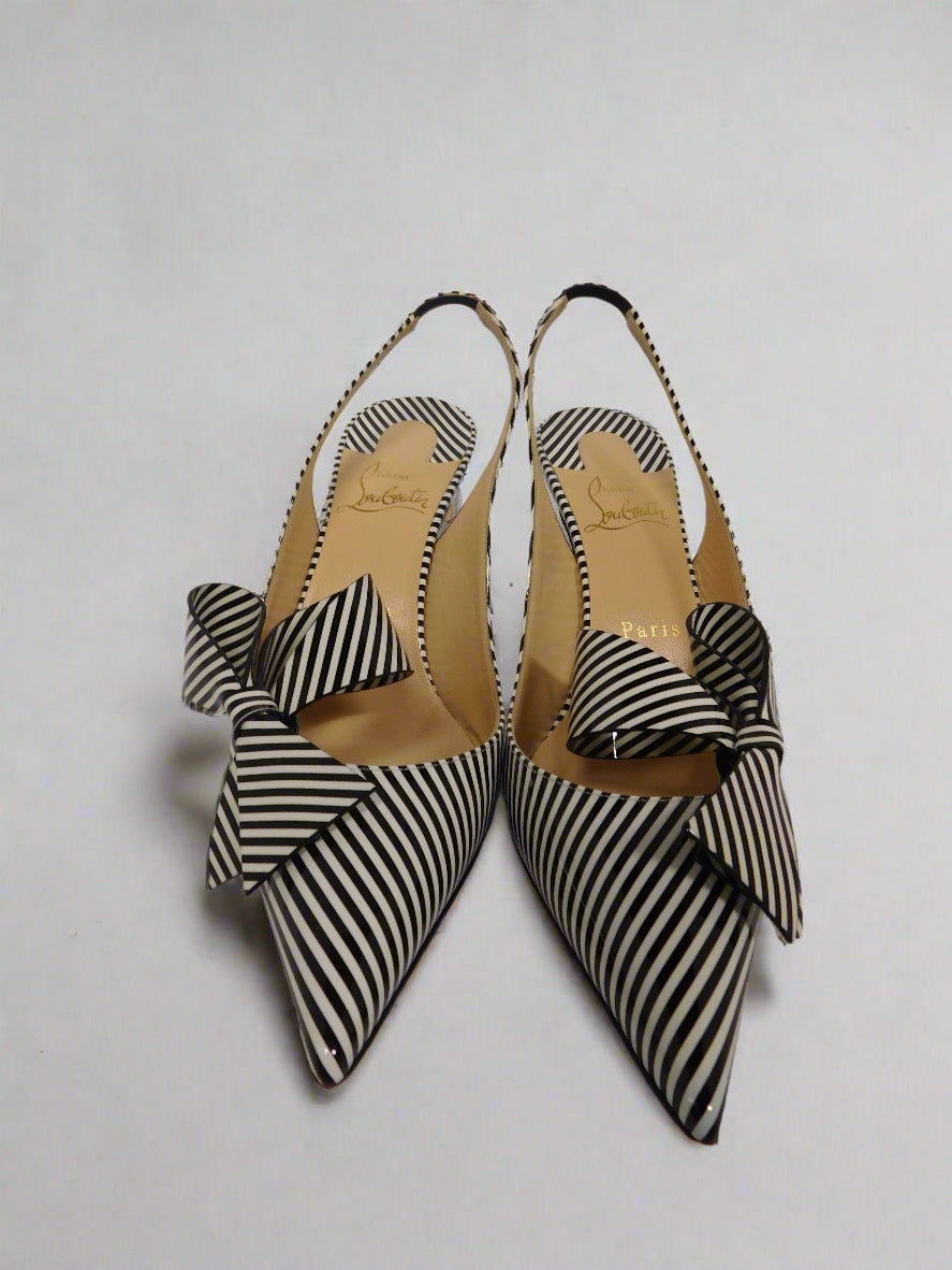 Christian Louboutin Clare Nodo 80 Patent Striped Pumps – Black & White (Size 38)