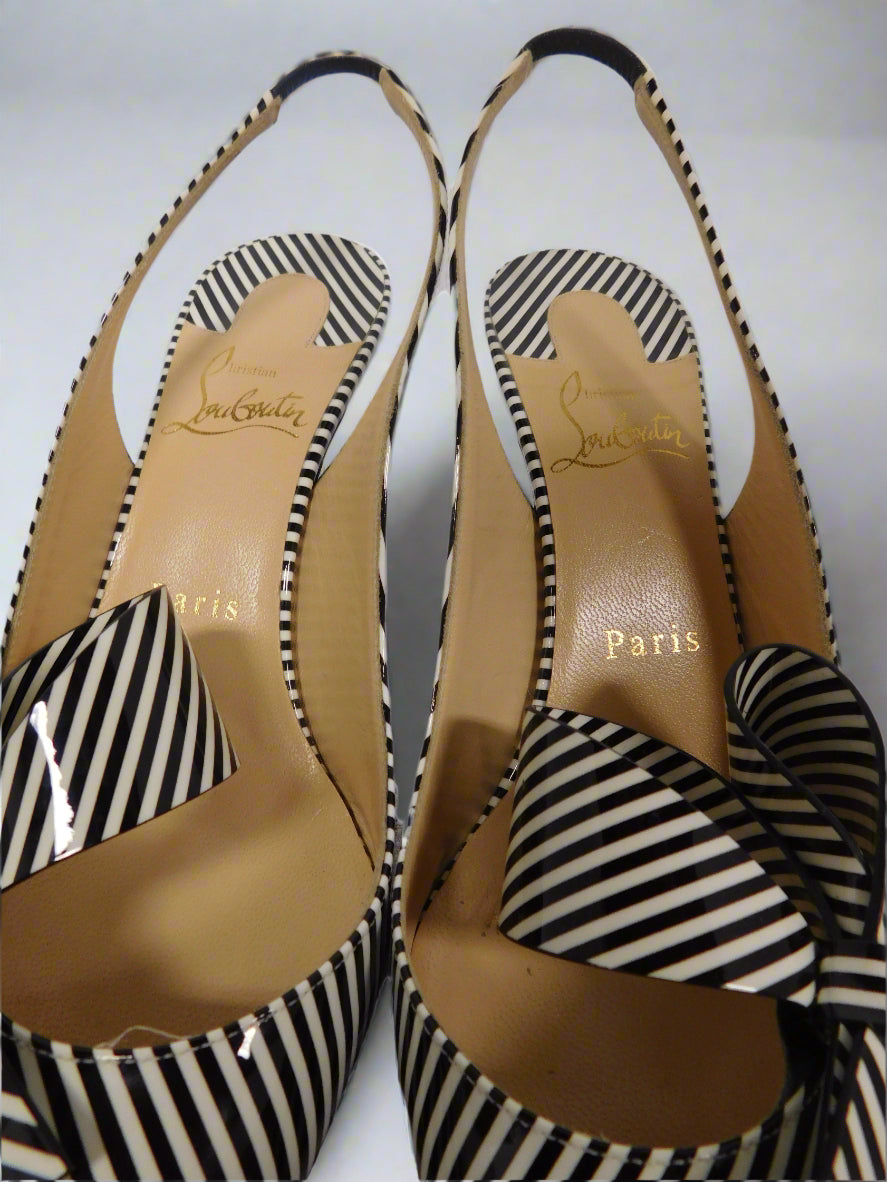 Christian Louboutin Clare Nodo 80 Patent Striped Pumps – Black & White (Size 38)