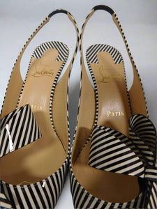 Christian Louboutin Clare Nodo 80 Patent Striped Pumps – Black & White (Size 38)