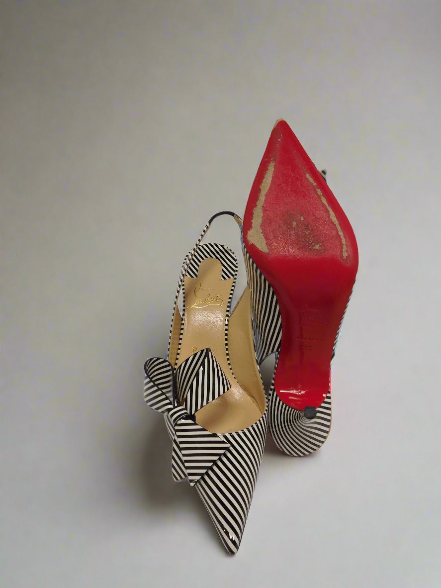 Christian Louboutin Clare Nodo 80 Patent Striped Pumps – Black & White (Size 38)