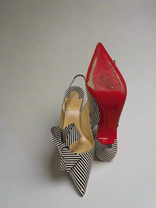 Christian Louboutin Clare Nodo 80 Patent Striped Pumps – Black & White (Size 38)