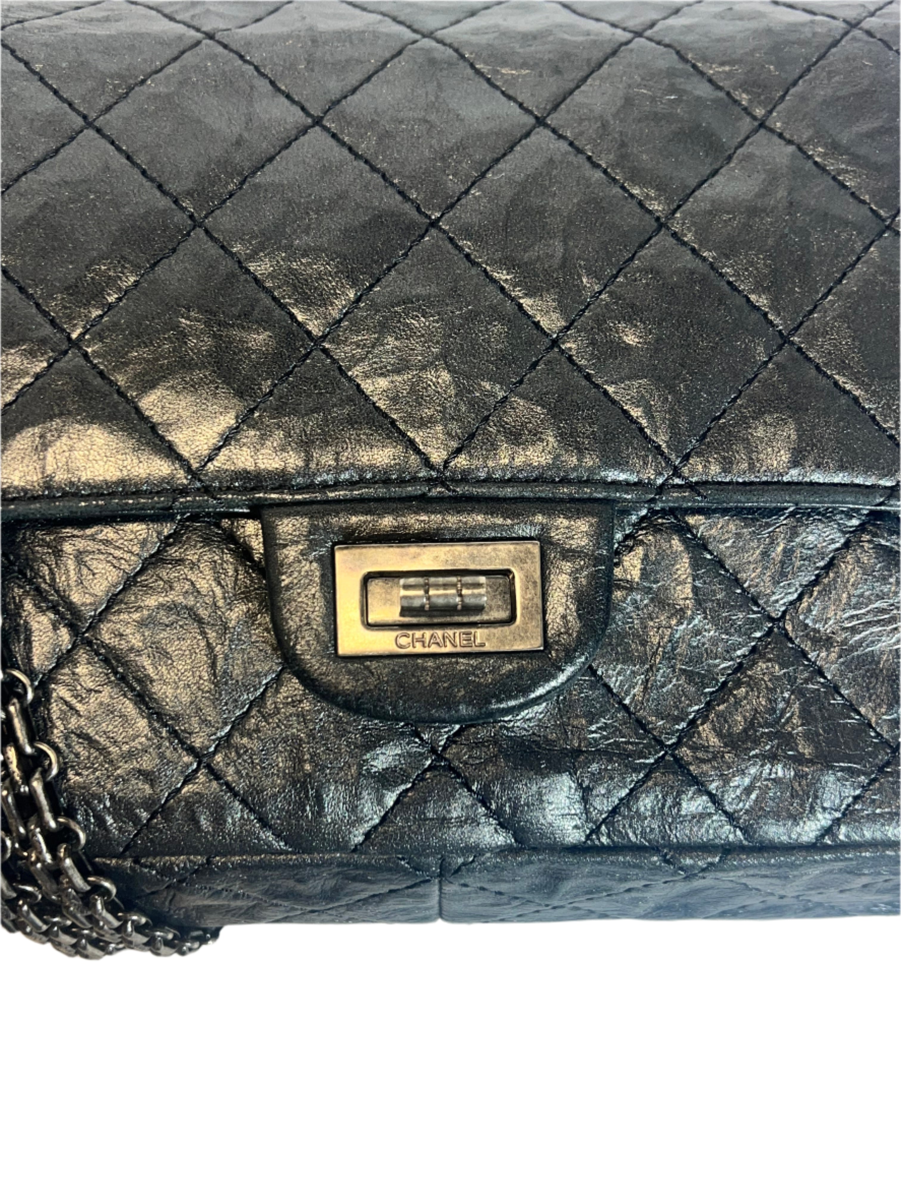 Chanel 2.55 Reissue 226 Flap Bag in Metallic Dark Silver Aged Calfskin