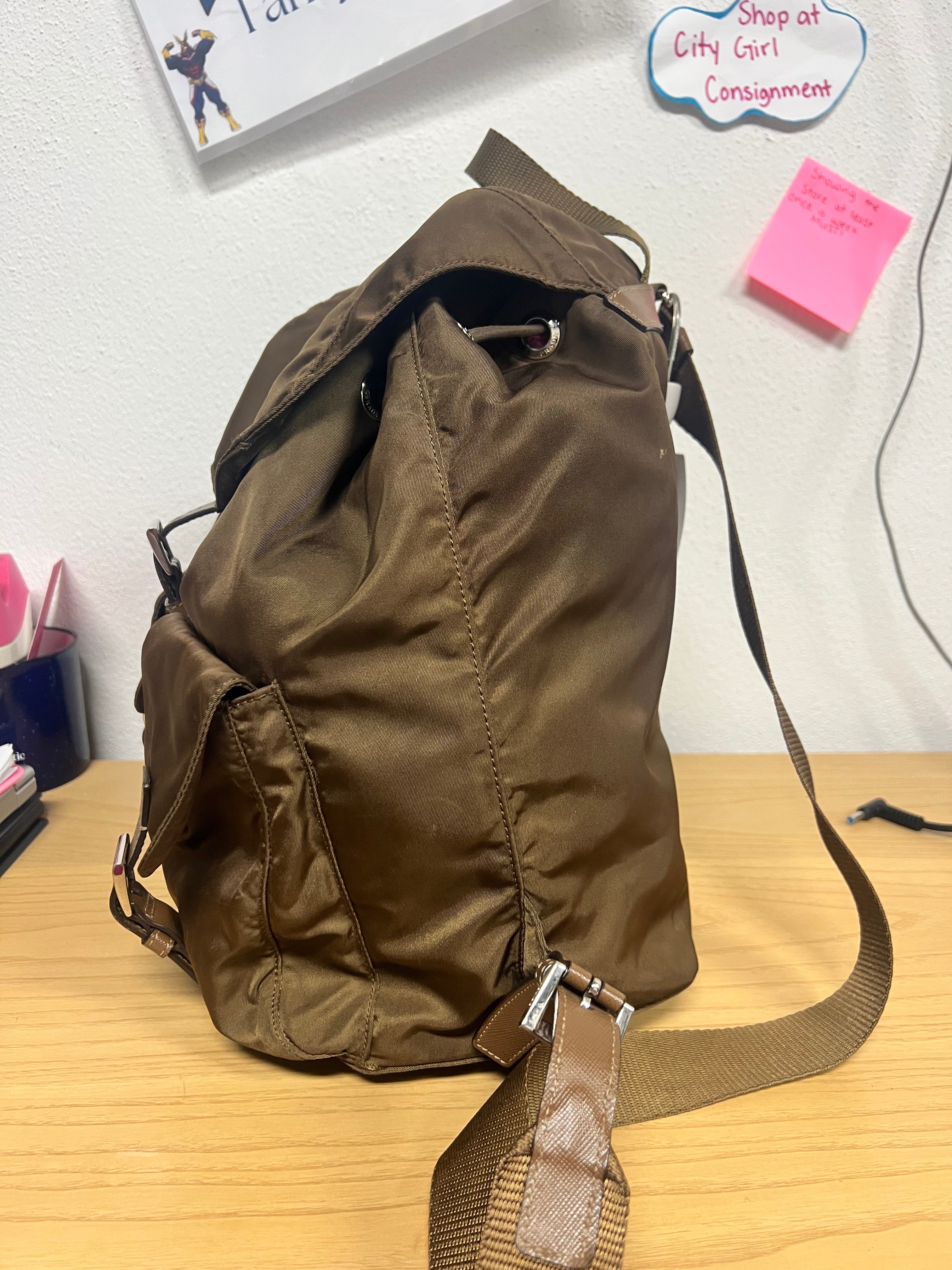 Prada Enameled Metal Triangle Backpack