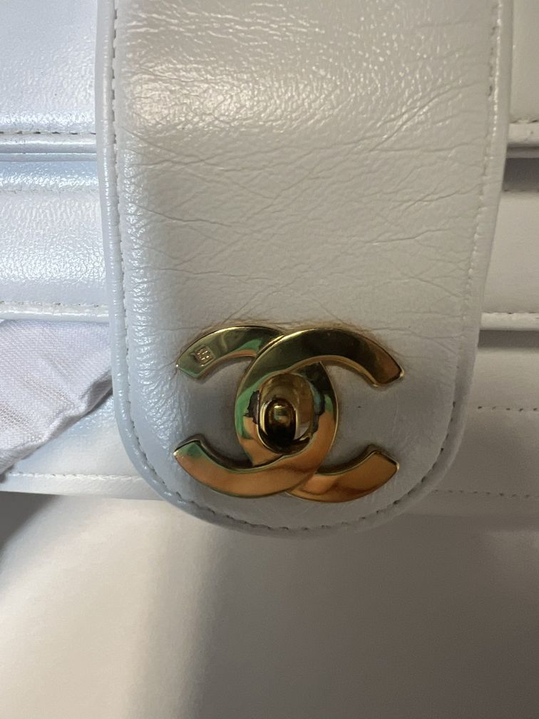 Chanel White Lambskin Mini Square Double Flap Bag