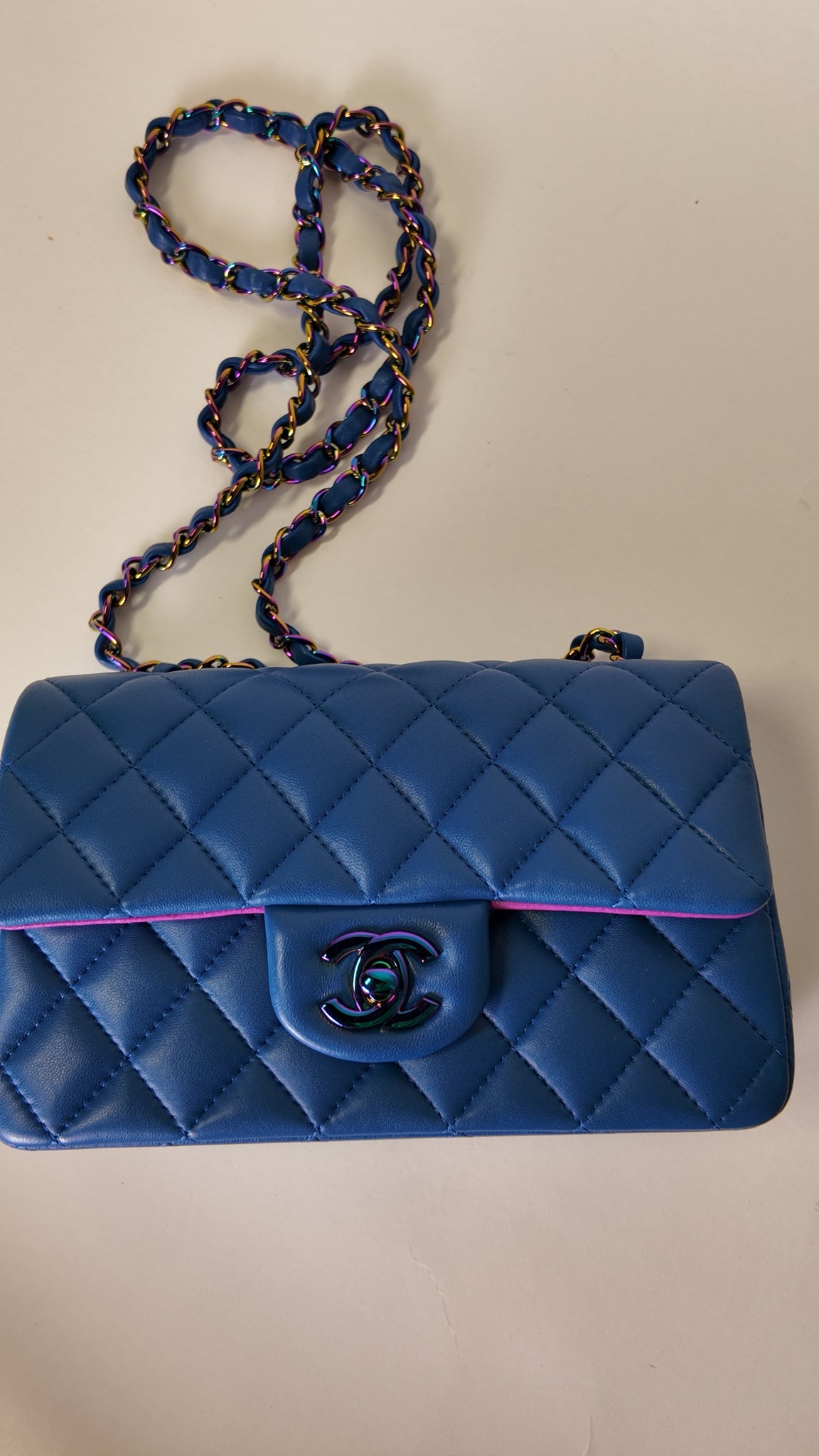 Dark Blue and Pink Quilted Lambskin Medium Classic Double Flap