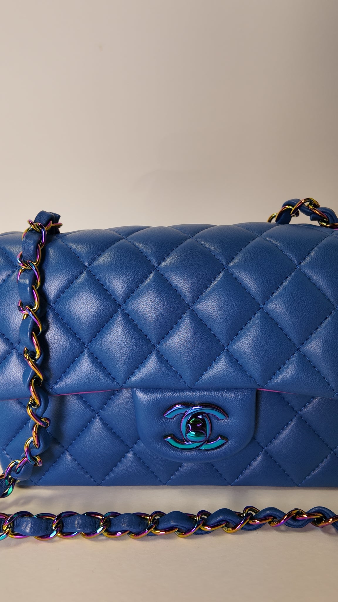 Dark Blue and Pink Quilted Lambskin Medium Classic Double Flap