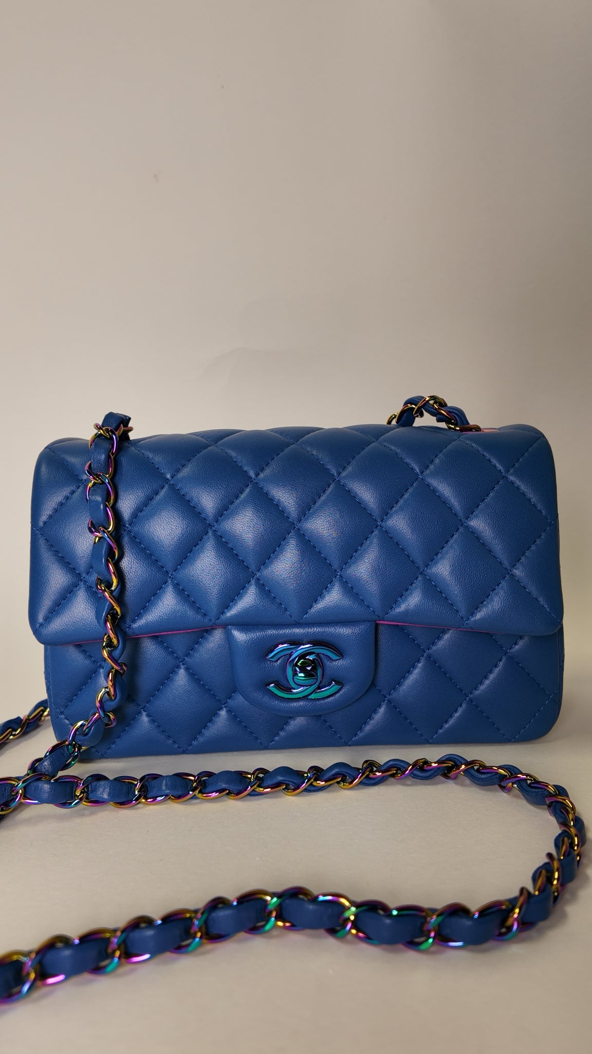 Dark Blue and Pink Quilted Lambskin Medium Classic Double Flap