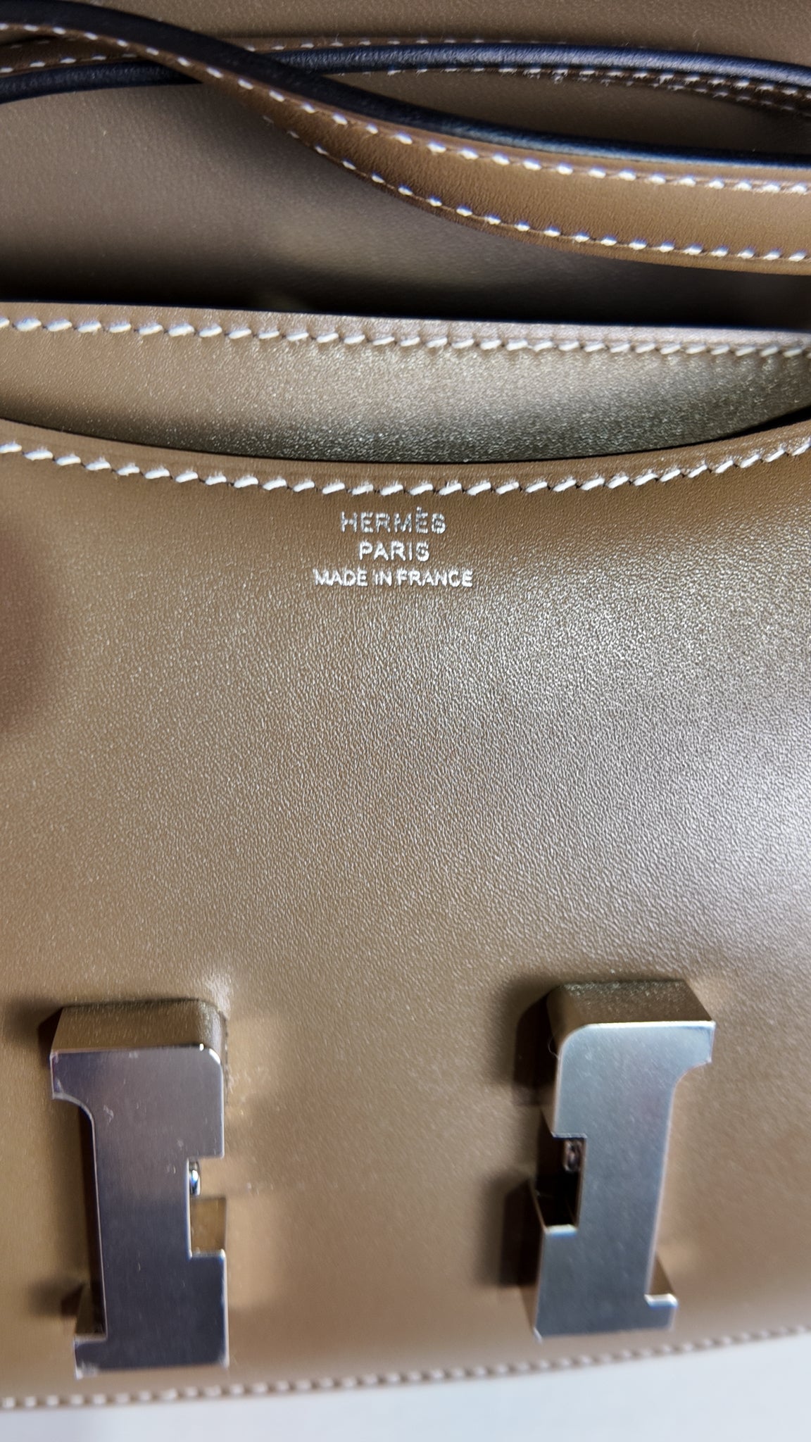 HERMES ETOUPE CONSTANCE 18 EPSOM W/ PALLADIUM HARDWARE - PRISTINE. FULL SET.