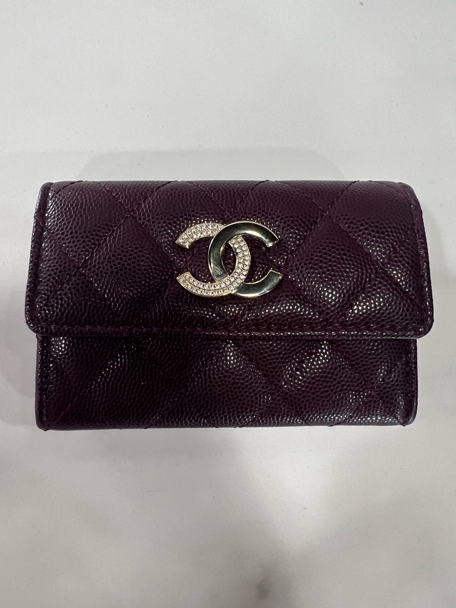 CHANEL CAVIAR QUILTED CRYSTAL CC FLAP CARD HOLDER
