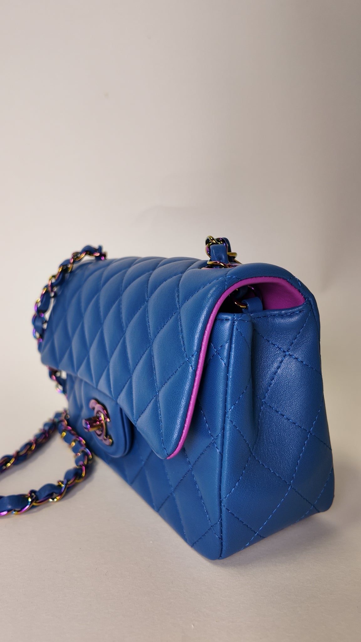 Dark Blue and Pink Quilted Lambskin Medium Classic Double Flap