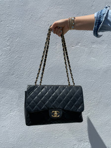 Vintage Chanel Leather Tote with Quilted Bottom & Chain Strap