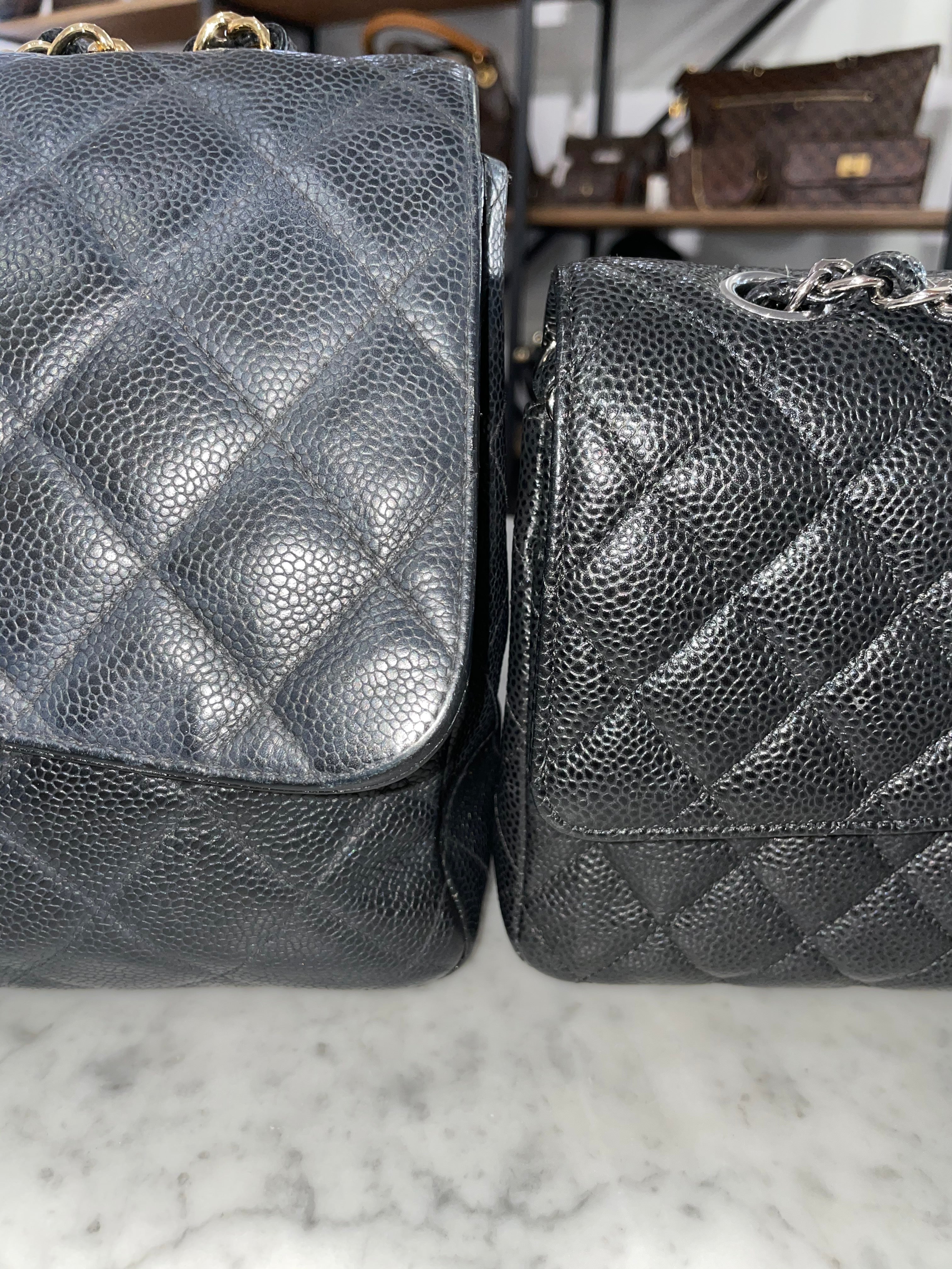 Chanel Jumbo Chevron Classic Flap Green Caviar Leather CC Shoulder Bag –  Luxury Garage Sale