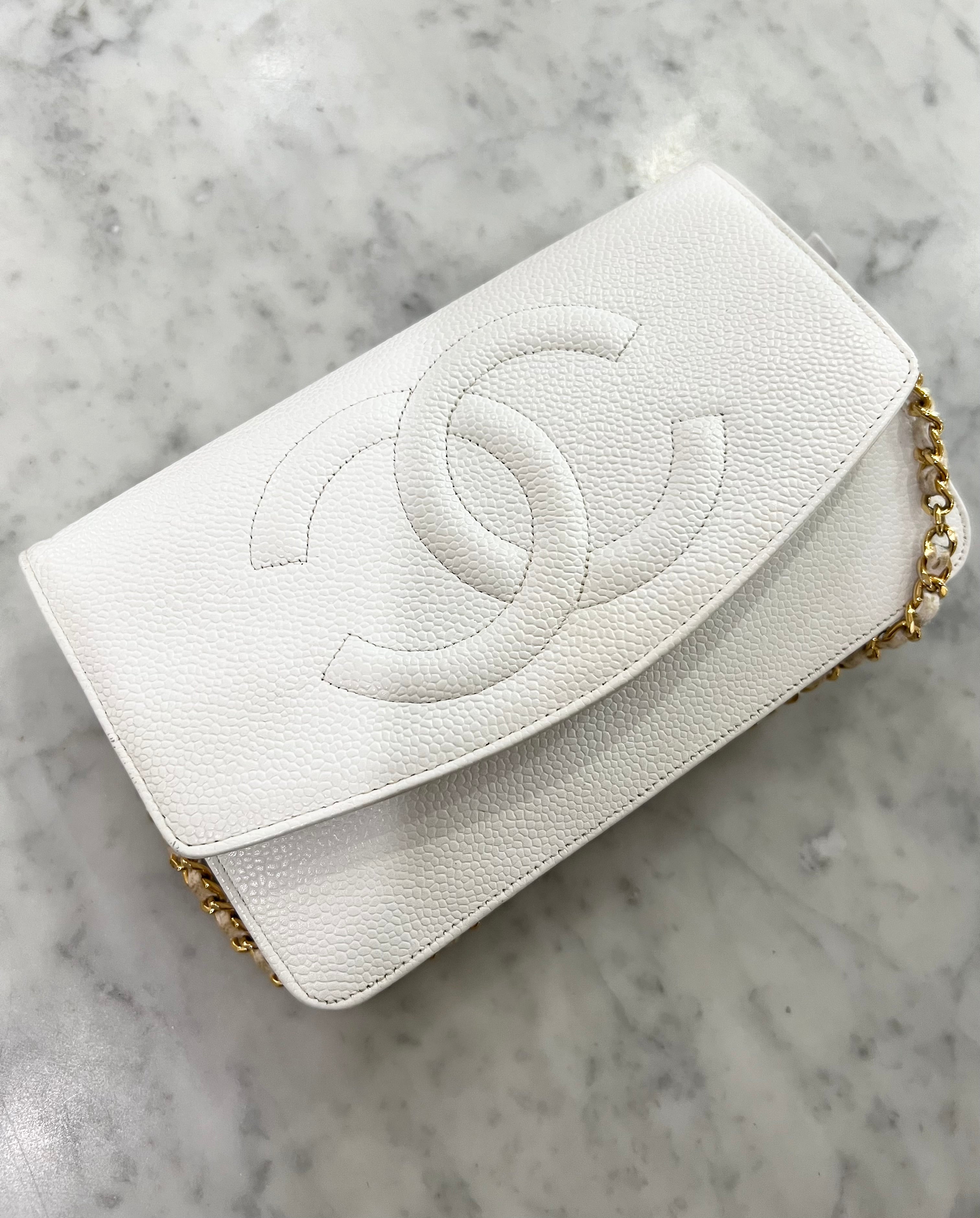 Chanel White Caviar Leather Timeless Wallet on Chain