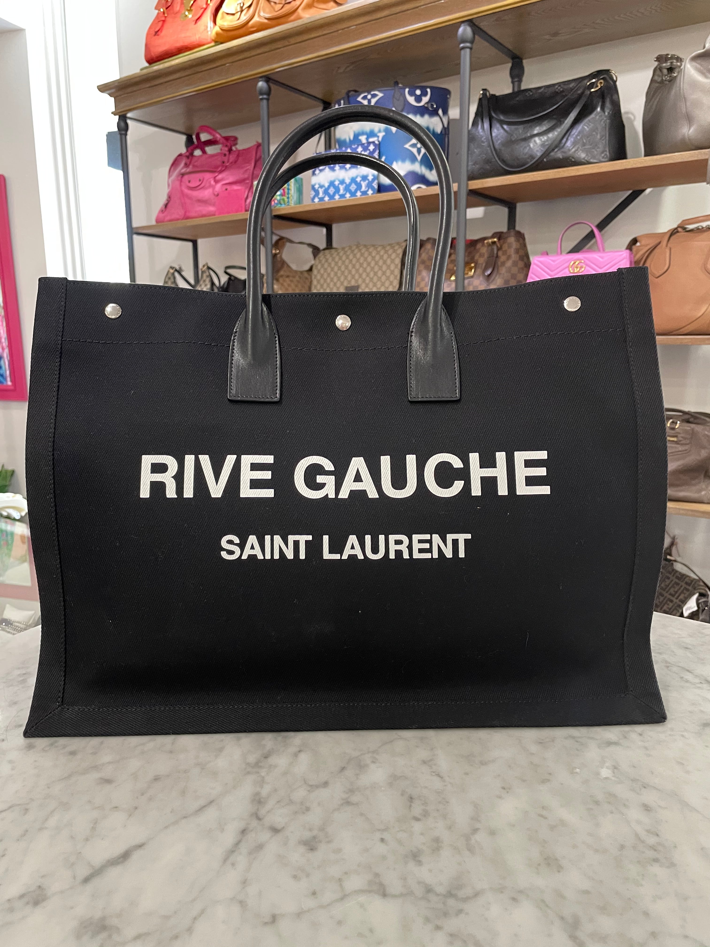 Saint Laurent Men's Noe Rive Gauche Canvas Tote Bag