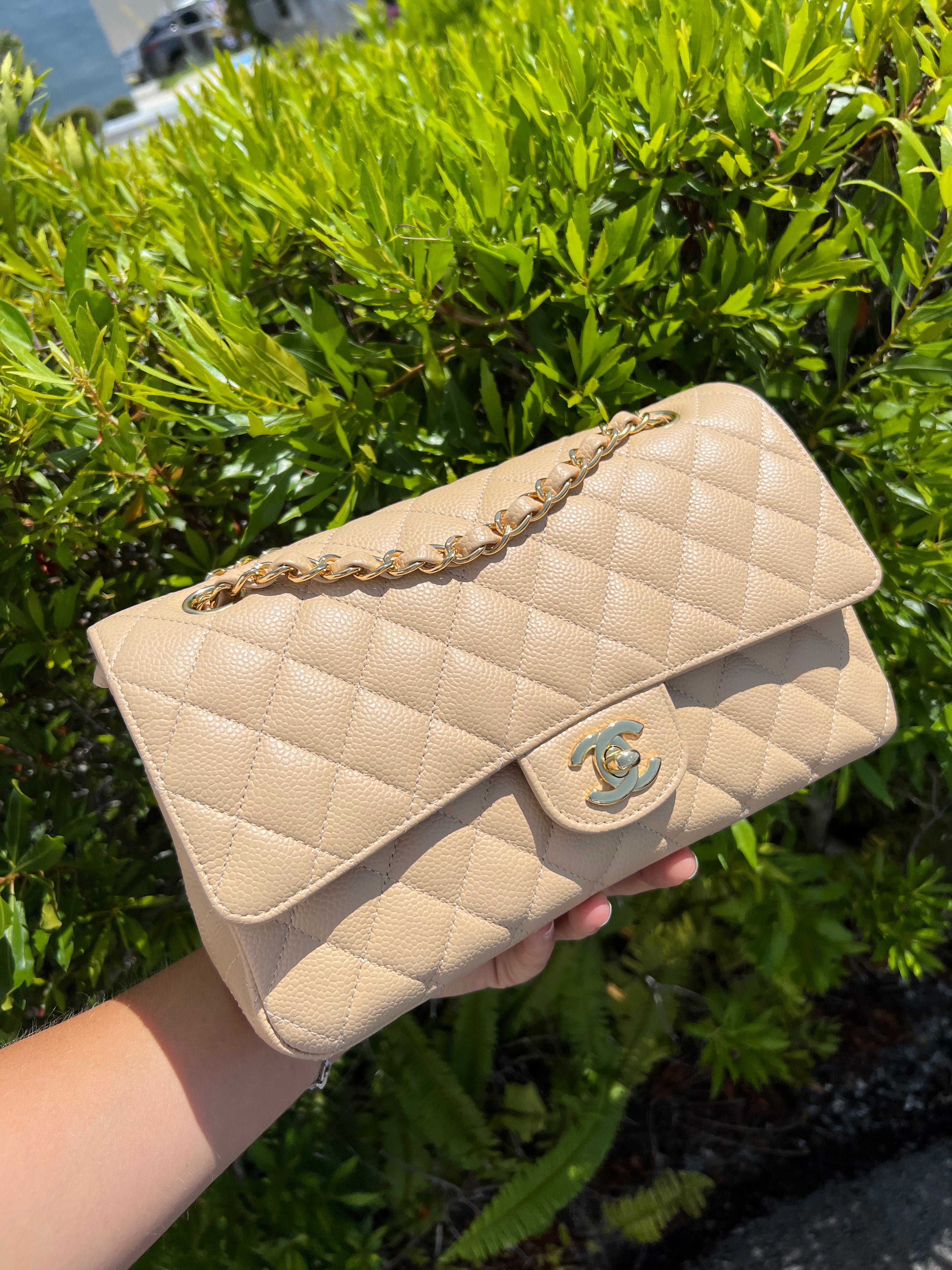 chanel classic flap beige caviar bag