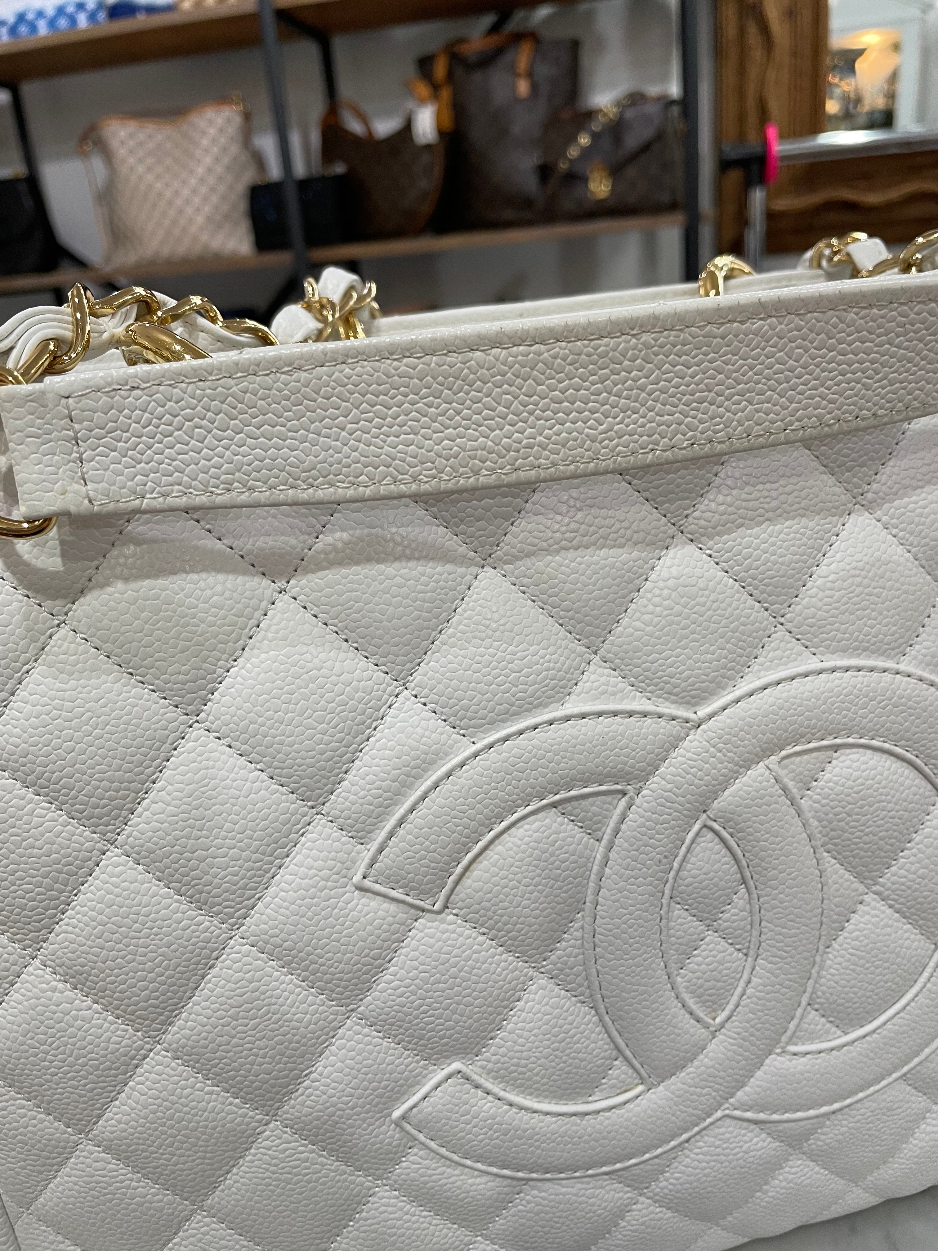Chanel White Caviar GST with Gold Hardware