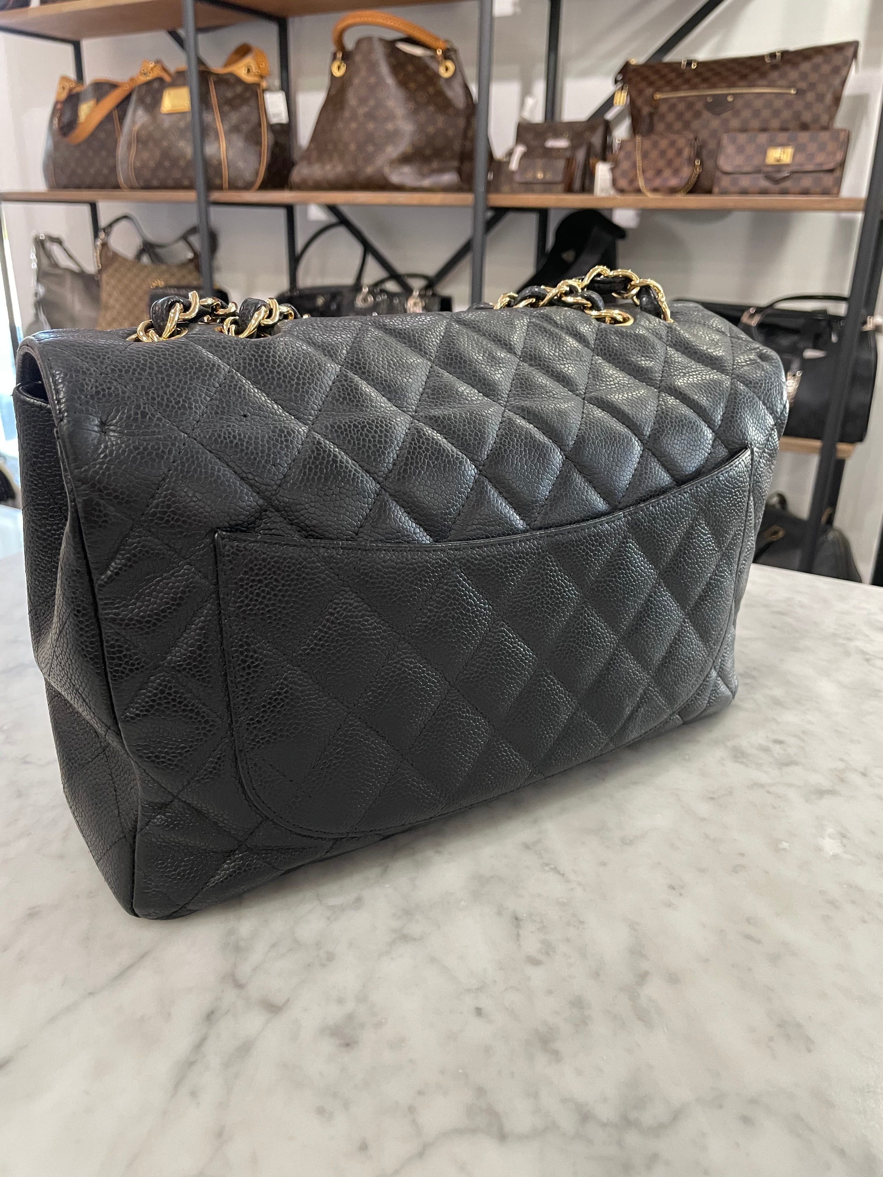 Pre-Loved Chanel Tramezzo Jumbo Flap Shoulder Bag in Blue Calfskin