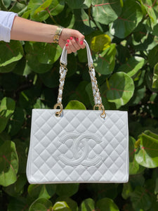 Chanel White Caviar GST with Gold Hardware