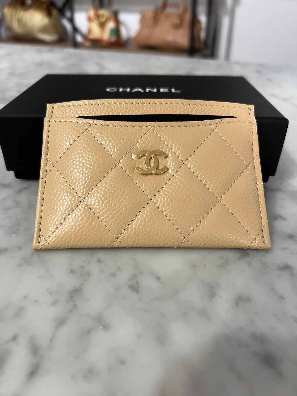 CHANEL Lambskin Quilted Chanel 19 Card Holder Light Blue 1036239