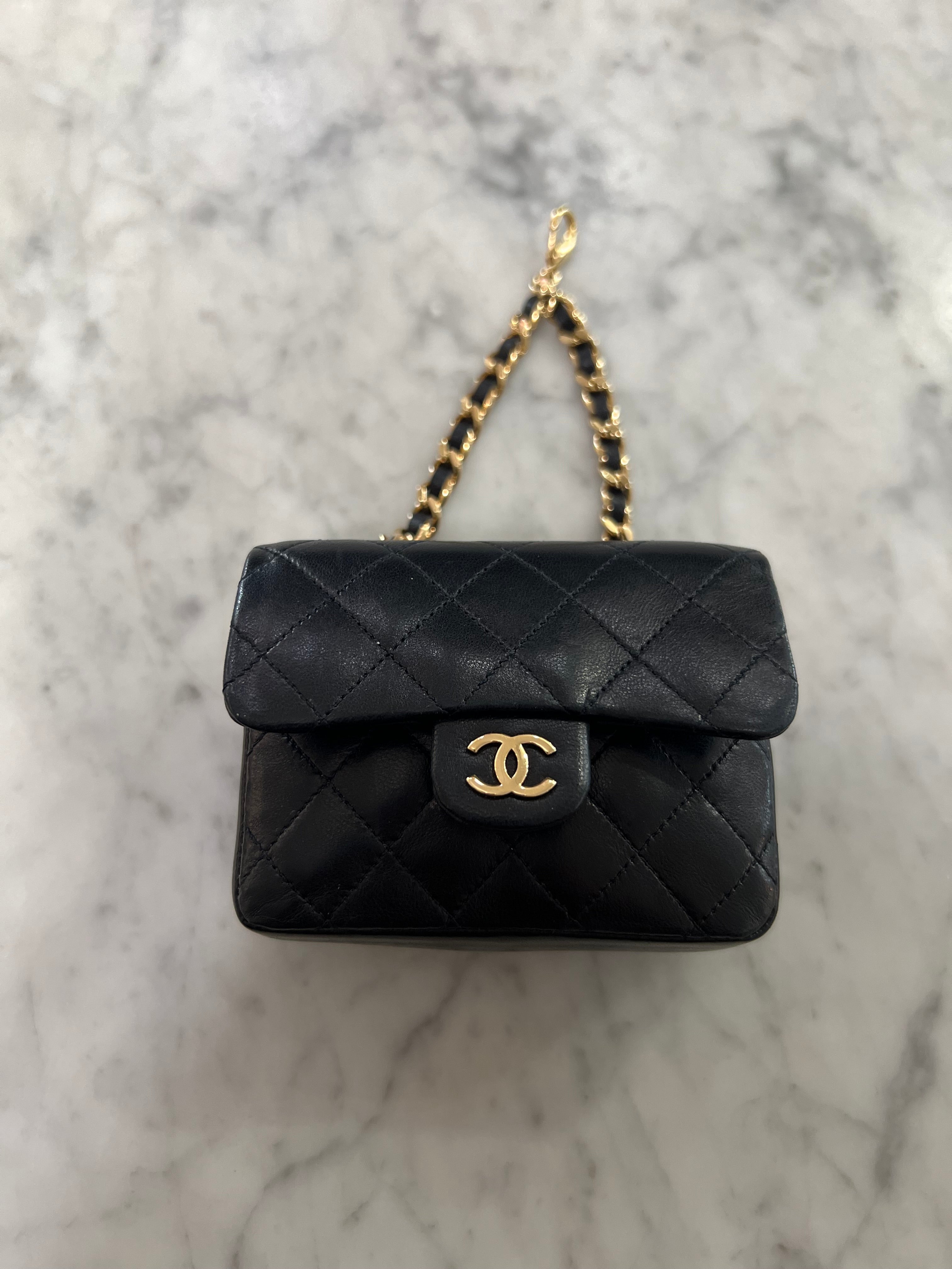 Rare Vintage Chanel Quilted Hanging Micro Belt Bag- Gold