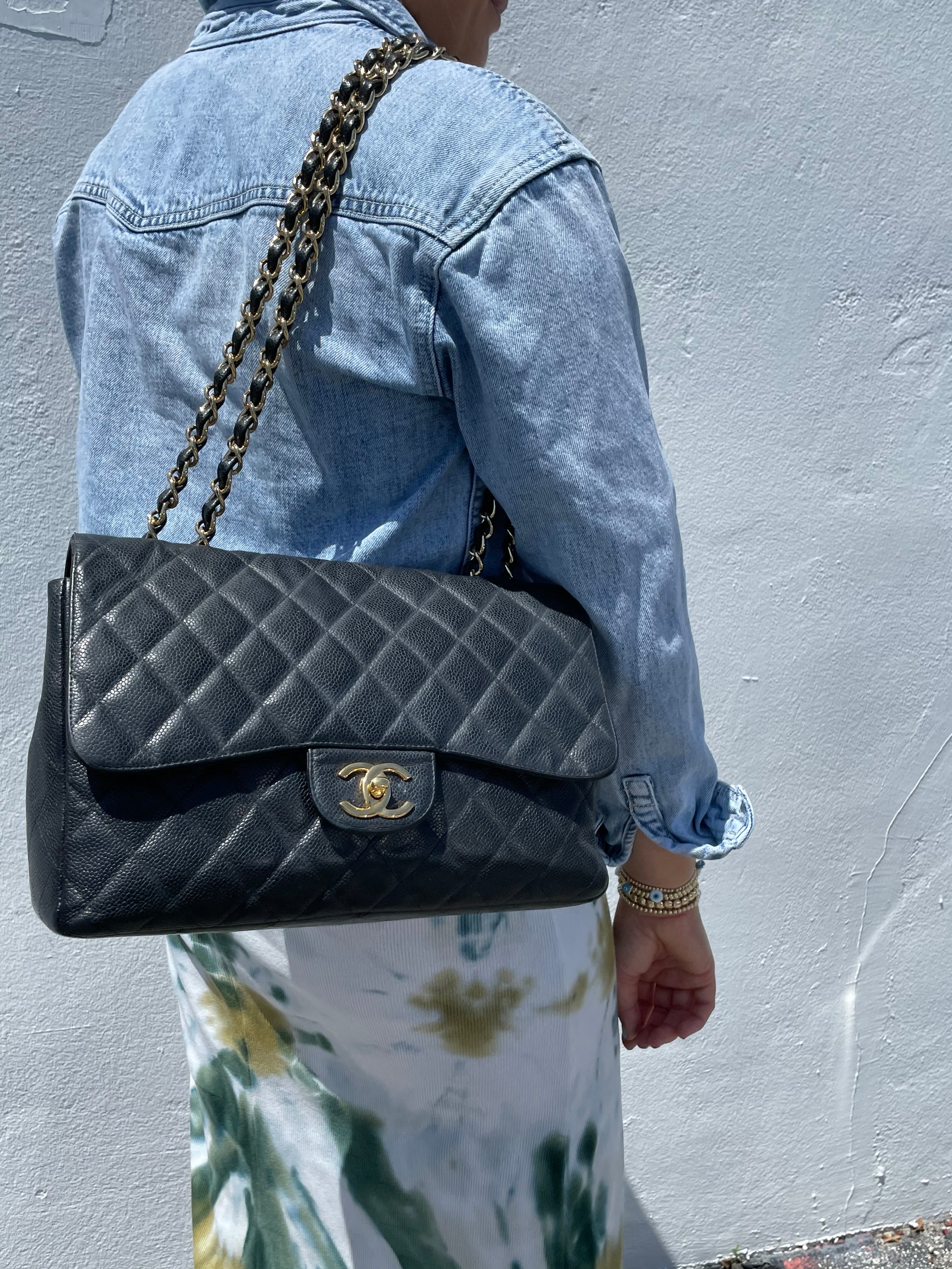 Blue Lambskin Quilted Leather Flap Large Handbag with Silver Hardware –  Baggio Consignment